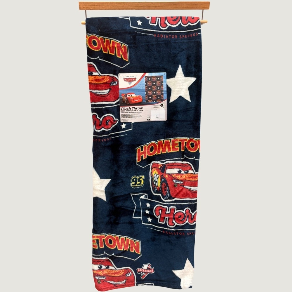 Disney Pixar Cars Lightning McQueen Hometown Hero Plush Throw Blanket 50x70 Navy